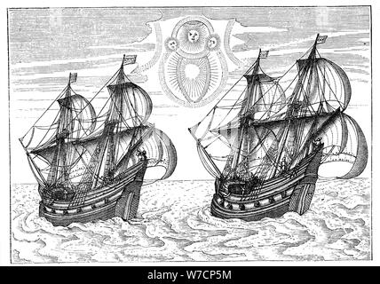 Navires de Willem Barents' expédition dans l'Arctique, 1596. Artiste : Inconnu Banque D'Images
