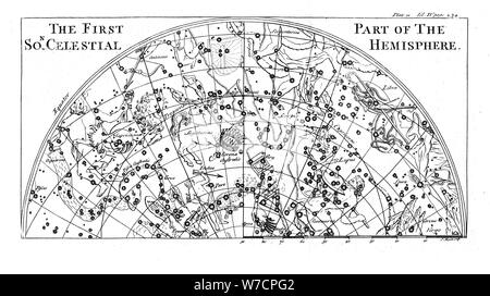 Première partie de l'étoile de l'hémisphère céleste montrant les constellations, 1747. Artiste : Inconnu Banque D'Images