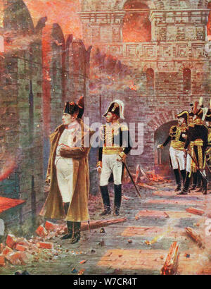 Napoléon et son personnel en regardant l'incendie de Moscou, 1812 (fin du xixe siècle). Artiste : Inconnu Banque D'Images