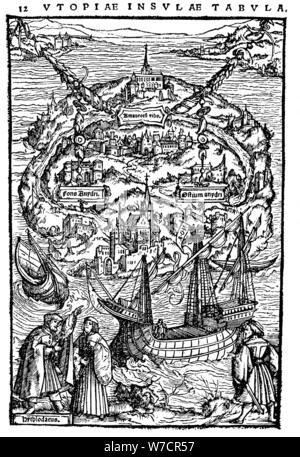 Plan de l'île d'Utopia, 1518. Artiste : Inconnu Banque D'Images