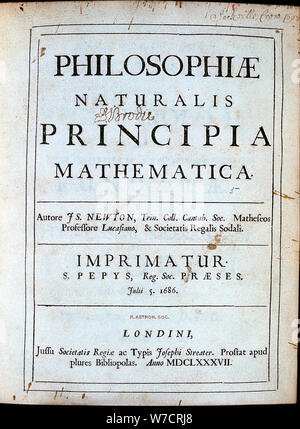 Page de titre de Newton Philosophiae Naturalis Principia Mathematica de 1687. Artiste : Inconnu Banque D'Images