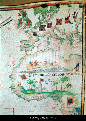 La carte par Bastian Lopez montrant l'Europe, les îles britanniques et une partie de l'Afrique, Portugais, 1558. Artiste : Bastiaim Lopez Banque D'Images