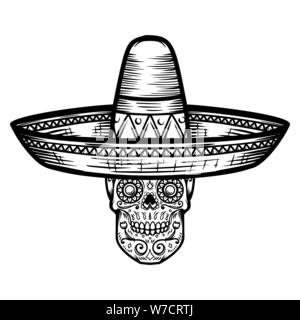 Crâne en sucre mexicain sombrero. Le Jour des morts les thème. L'élément de conception pour poster, t shirt, emblème, signe. Illustration de Vecteur