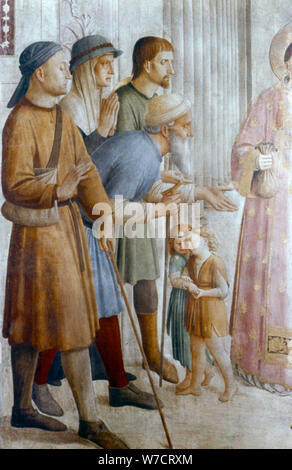 'St Laurence l'aumône aux pauvres" (détail), milieu du xve siècle. Artiste : Fra Angelico Banque D'Images