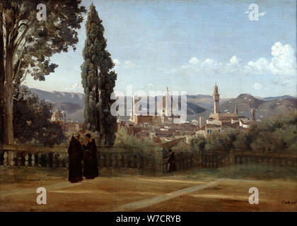 "Florence, vue du jardin de Boboli', 1835-1840. Artiste : Jean-Baptiste-Camille Corot Banque D'Images