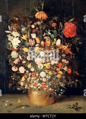 "Bouquet de fleurs dans un vase en bois', 1603. Artiste : Jan Brueghel l'ancien Banque D'Images