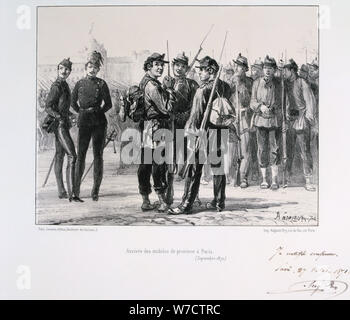 Les troupes de la provinces arrivant à Paris avant le siège prussien, septembre 1870 (1871). Artiste : Auguste Bry Banque D'Images