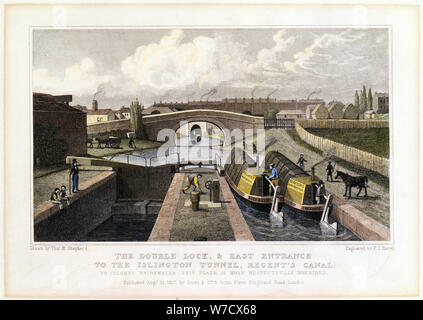 "Le double verrou et l'entrée est de la Tunnel Islington, Regent's Canal', 1827. Artiste : Frederick James Havell Banque D'Images