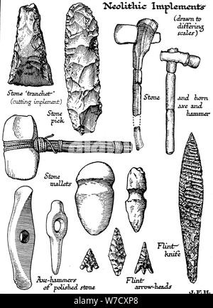 Outils de pierre du néolithique, le silex et l'avertisseur sonore, c1890. Artiste : Inconnu Banque D'Images