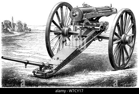 Pistolet feu rapide Gatling, 1861-1862 (1872). Artiste : Anon Banque D'Images