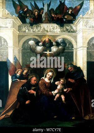 "Sainte Famille avec saint Nicolas de Tolentino", 1515-1530. Artiste : Lodovico Mazzolini Banque D'Images