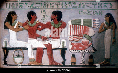 Soulagement des Imn-Hat assis avec sa femme & son en face d'une offrande, Thèbes, c2050-c1786 BC. Artiste : Inconnu Banque D'Images