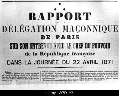 Rapport de la Delagation Maconnique, d'affiches politiques français de la Commune de Paris Artiste : Inconnu Banque D'Images