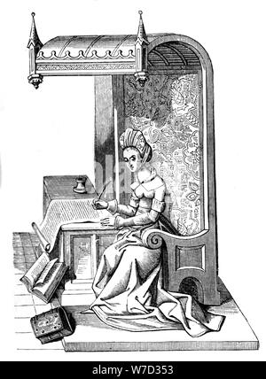 Christine de Pisan (1364 -1430), l'écrivain médiéval, rhétoricien et critique, 15e siècle, (1870). Artiste : Inconnu Banque D'Images