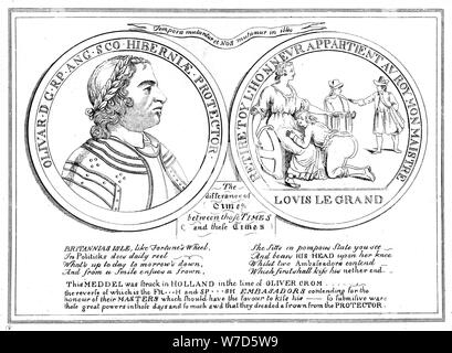 Médaille de l'époque d'Oliver Cromwell, 17ème siècle. Artiste : Inconnu Banque D'Images