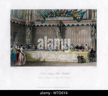 Le maire de sa table, grand banquet, Guildhall, ville de Londres, 19e siècle.. Artiste : J Shury Banque D'Images