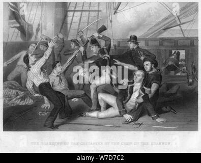 L'arraisonnement du HMS 'Chesapeke' par l'équipage du HMS 'Shannon', 1813. Artiste : Inconnu Banque D'Images