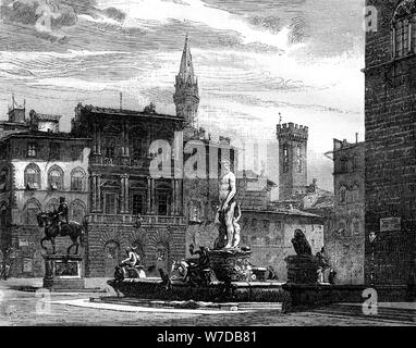 La fontaine de Neptune, Piazza della Signoria, Florence, Italie, 19e siècle. Artiste : Inconnu Banque D'Images