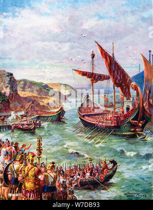 Le départ des Romains de la Grande-Bretagne après le sac de Rome en 410 AD, (c1920). Artiste : Henry Payne Banque D'Images