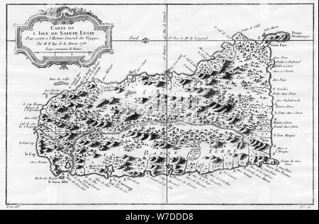 Un plan de St Lucia, les Antilles, 1758.Artiste : N Bellun Banque D'Images