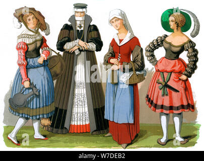 Costumes suisse, 15ème-16ème siècle (1849).Artiste : Edward peut Banque D'Images