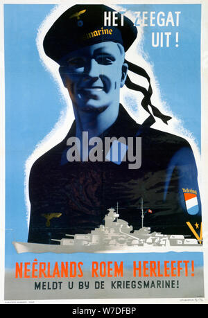 Affiche de recrutement encourageant Dutchmen pour rejoindre la marine allemande, c1940-1945. Artiste : Inconnu Banque D'Images