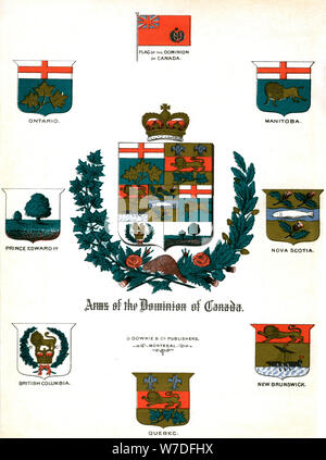 Les armoiries et les drapeaux du Canada. Artiste : Inconnu Banque D'Images