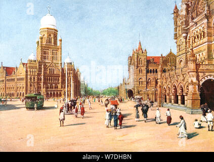 Les bureaux municipaux et Victoria Terminus, Bombay, Inde, au début du xxe siècle. Artiste : Inconnu Banque D'Images