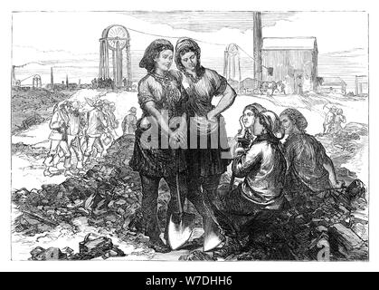 Les filles travaillent à l'Wigan Collieries, fin du xixe siècle. Artiste : Inconnu Banque D'Images