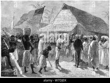 La rencontre entre Henry Morton Stanley et le Dr David Livingstone, l'Afrique, 19e siècle. Artiste : Inconnu Banque D'Images