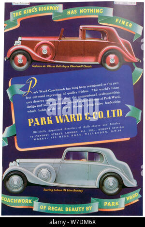 Annonce pour Park Ward et la carrosserie automobile, 1937. Artiste : Inconnu Banque D'Images