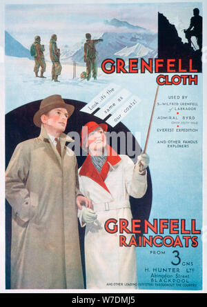 Publicité pour tissu Grenfell et imperméables, 1937. Artiste : Inconnu Banque D'Images