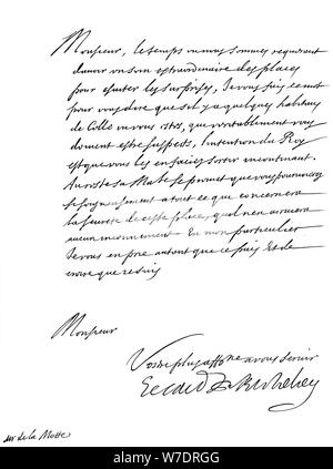 Lettre adressée par le Cardinal de Richelieu, à Monsieur de la Motte, 17e siècle (1865).Artiste : Frederick George Netherclift Banque D'Images