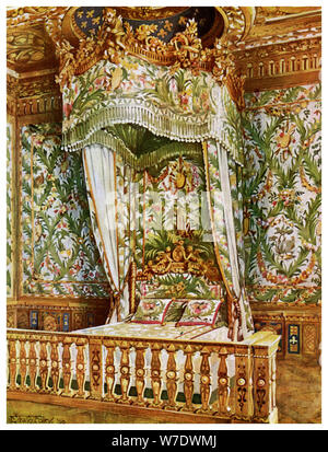 L'état doré lit de Marie Antoinette, Chambre de la reine, palais de Fontainebleau, France, 1911-1912.Artist : Edwin Foley Banque D'Images