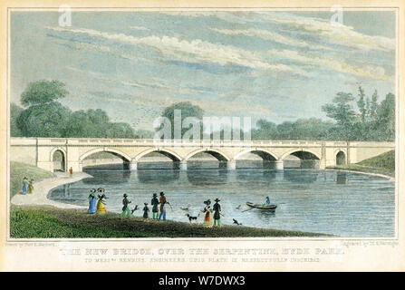 Le nouveau pont sur la serpentine, à Hyde Park, Londres, 1827.artiste : Mme Barenger Banque D'Images