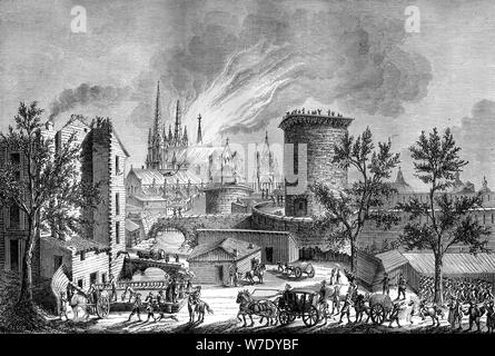 Incendie à la cathédrale Saint André, Bordeaux, France, 25 août 1787 (1882-1884).Artiste : Cosson Banque D'Images