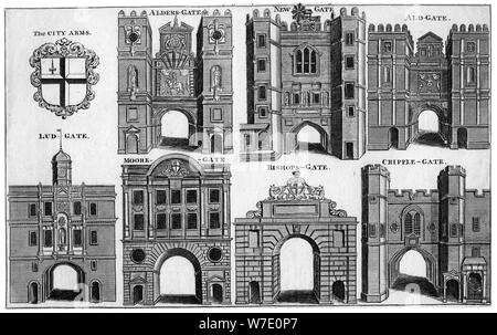 Armes et portes de la ville de Londres, c1650 (19e siècle ( ?). Artiste : Inconnu Banque D'Images