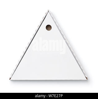 Vue de dessus du triangle blanc pizza emballage box isolated on white Banque D'Images