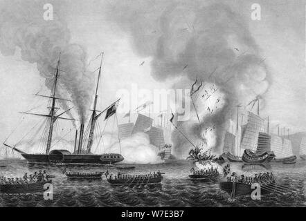 La destruction de la guerre chinois junk dans Anson's Bay, 7 janvier 1841 (c1857).Artiste : George Greatbatch Banque D'Images