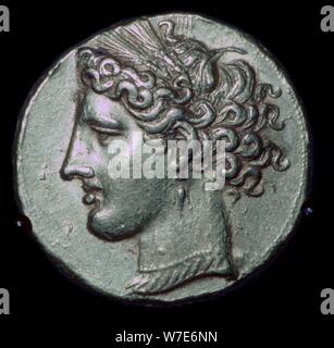 Tetradrachme d'or à tête de Tanit, 3e siècle avant J.-C.. Banque D'Images