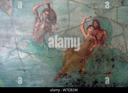 La peinture murale romaine de Neptune et Amphitrite sur la queue d'un triton. Artiste : Inconnu Banque D'Images