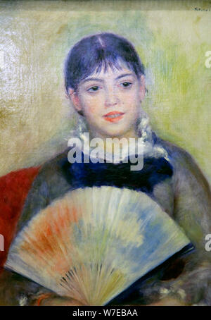 "Jeune femme avec une Fan', 1880. Artiste : Pierre-Auguste Renoir Banque D'Images