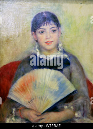 "Jeune femme avec une Fan', 1880. Artiste : Pierre-Auguste Renoir Banque D'Images