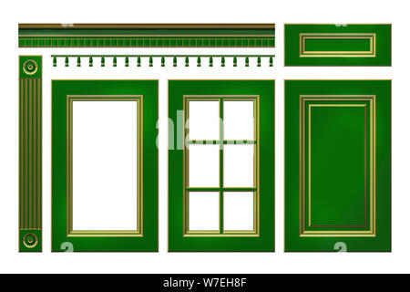 Avec de l'or vert porte, tiroir, corniche, colonne pour meuble de cuisine isolated on white Banque D'Images