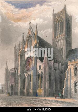 "La Cathédrale de Lincoln - Vue du transept sud et tour centrale', 1836. Artiste : Benjamin bigorneaux. Banque D'Images