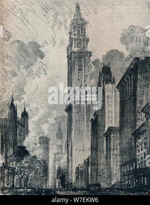 "Le Broadway et le Woolworth Building, New York', 1912. Artiste : Joseph Pennell. Banque D'Images