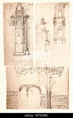 Trois dessins architecturaux, c1472-c1519 (1883). Artiste : Leonardo da Vinci. Banque D'Images