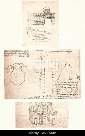 Trois dessins d'églises, c1472-c1519 (1883). Artiste : Leonardo da Vinci. Banque D'Images