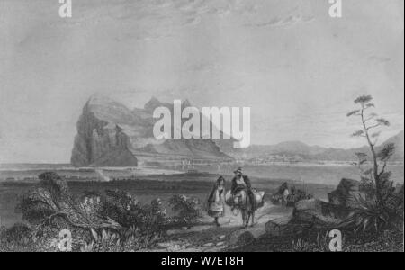 'Gibraltar. À partir de la partie inférieure de la Tour Signal au pied de la Reine d'Espagne du Président', 1840. Artiste : Edward Francis Finden. Banque D'Images