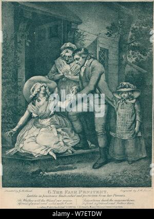 "Le Pénitent équitable : Laetitia dans la Pénitence trouve secours et protection de ses parents, 1789. Artiste : John Raphael Smith. Banque D'Images